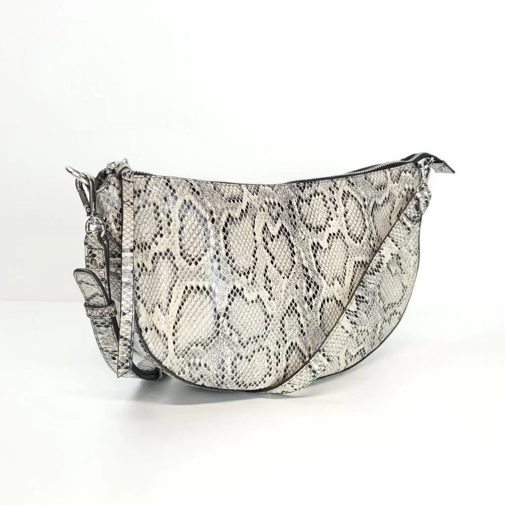 J.jill Leather Crossbody Crescent Bag In Grey, Snake